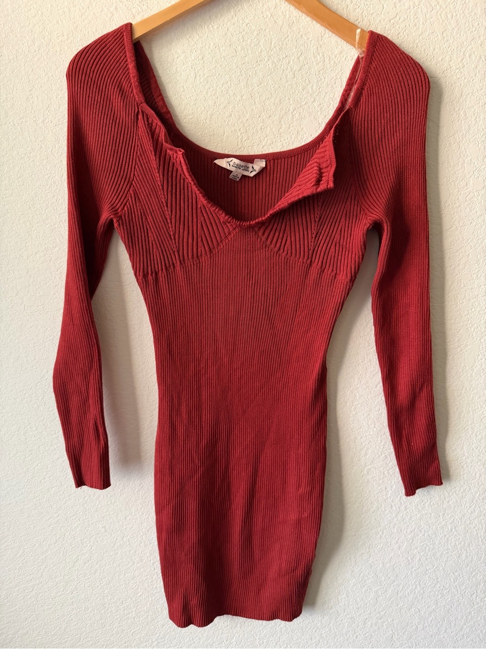 Nanette Nanette Lepore Rust Ribbed Knit Bodycon Mini Dress Sweetheart Neck Sz 4